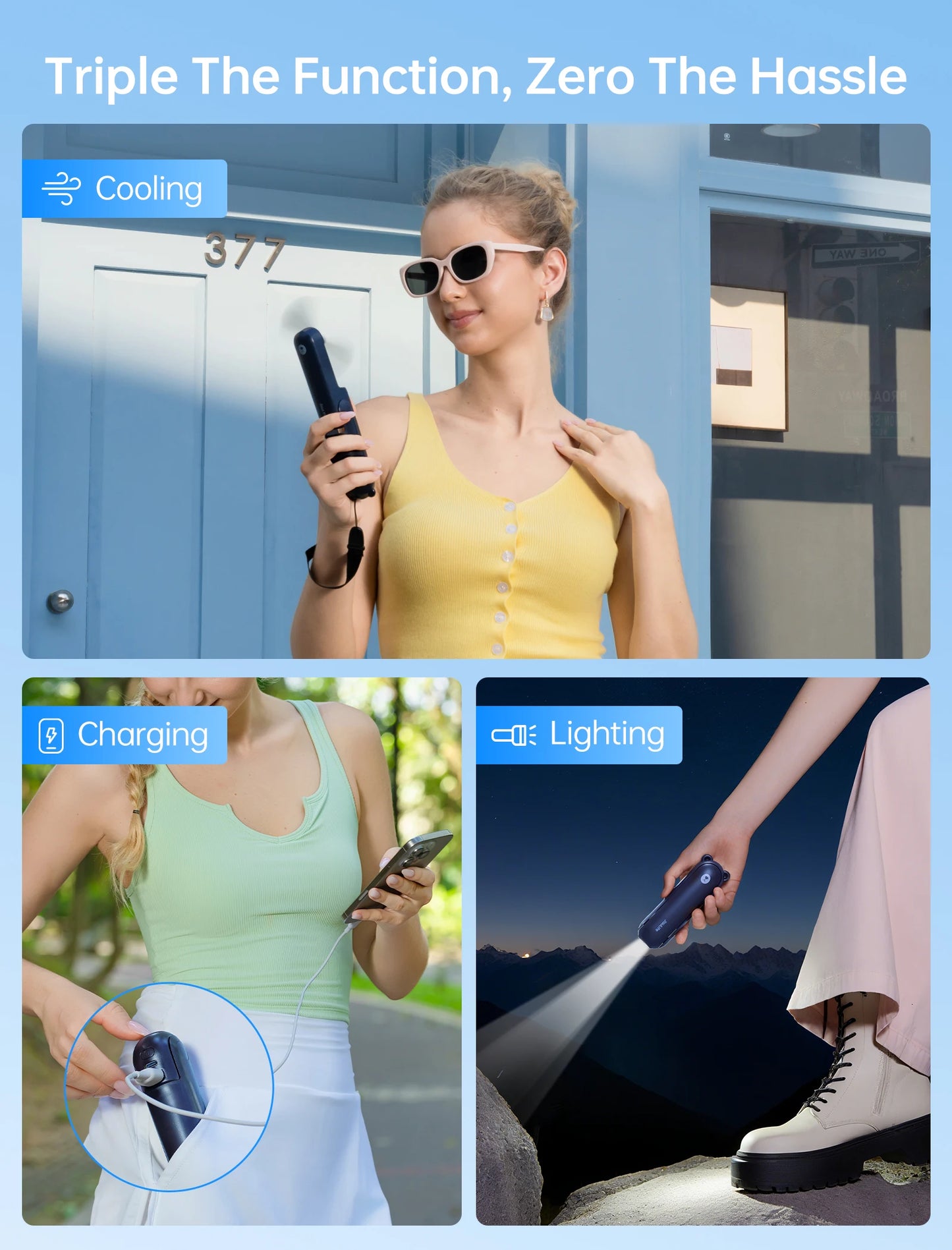 JISULIFE 3-in-1 Portable Power Fan